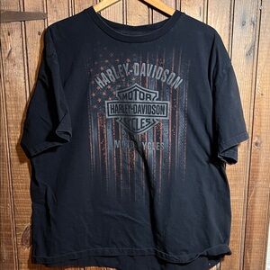 Harley-Davidson Black Tee with Logo and Stripes